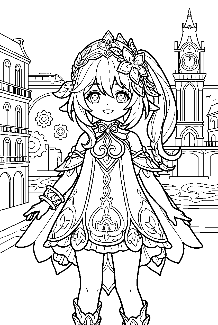 genshin impact nahida in fontaine city line art