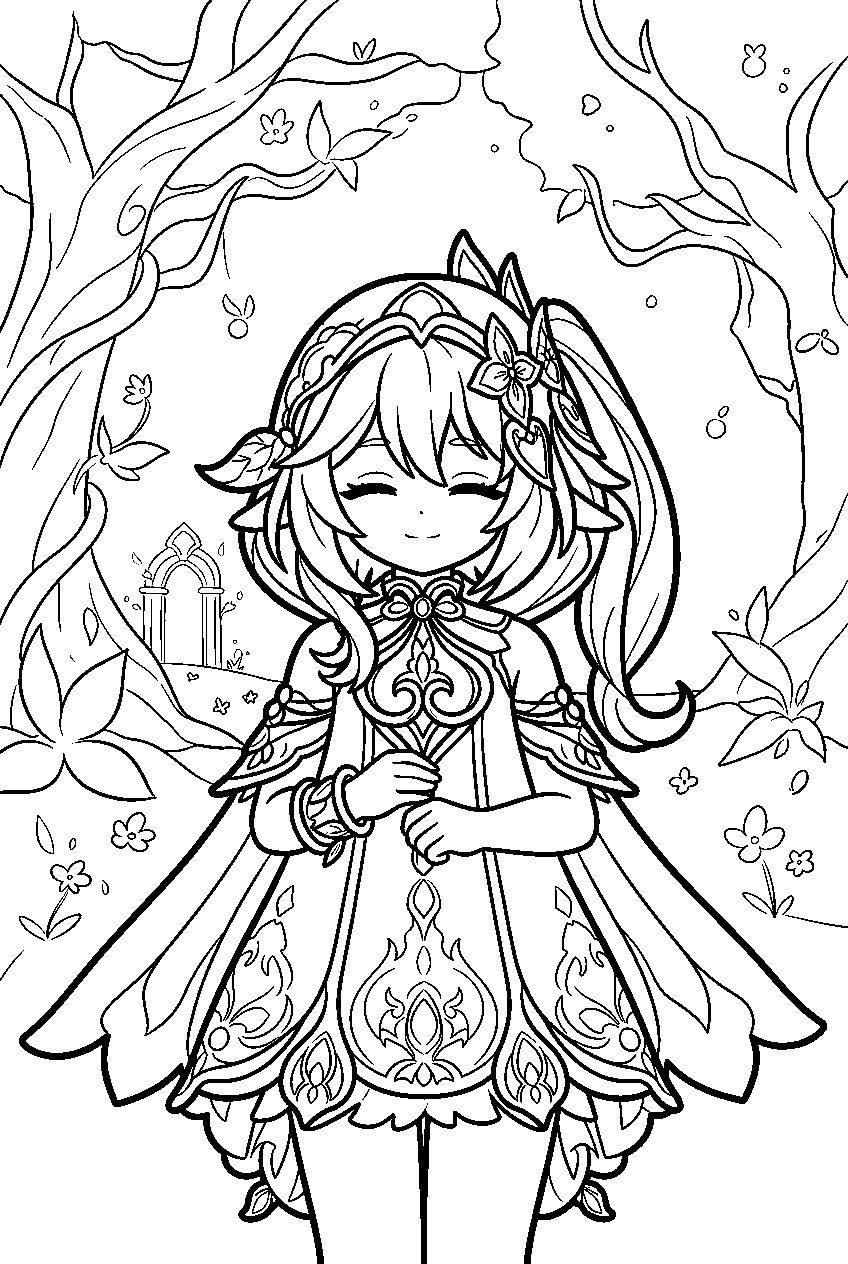genshin impact nahida in magical forest line art