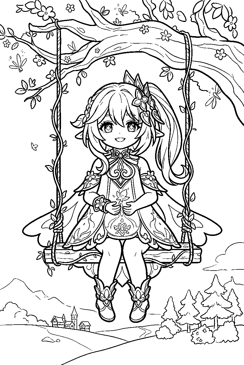 genshin impact nahida in starfell valley line art