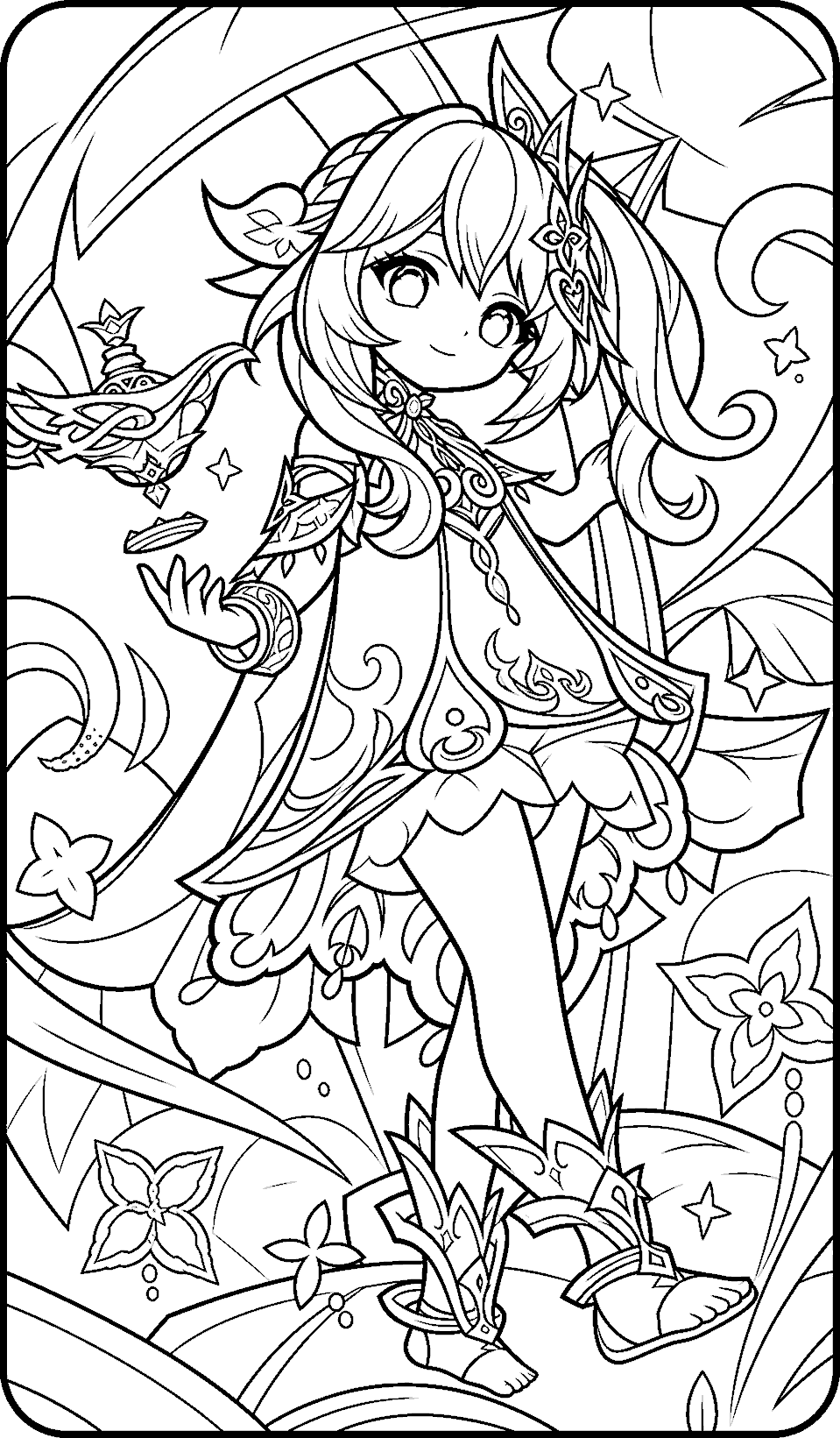 genshin impact nahida magic lamp line art cute archon lineart