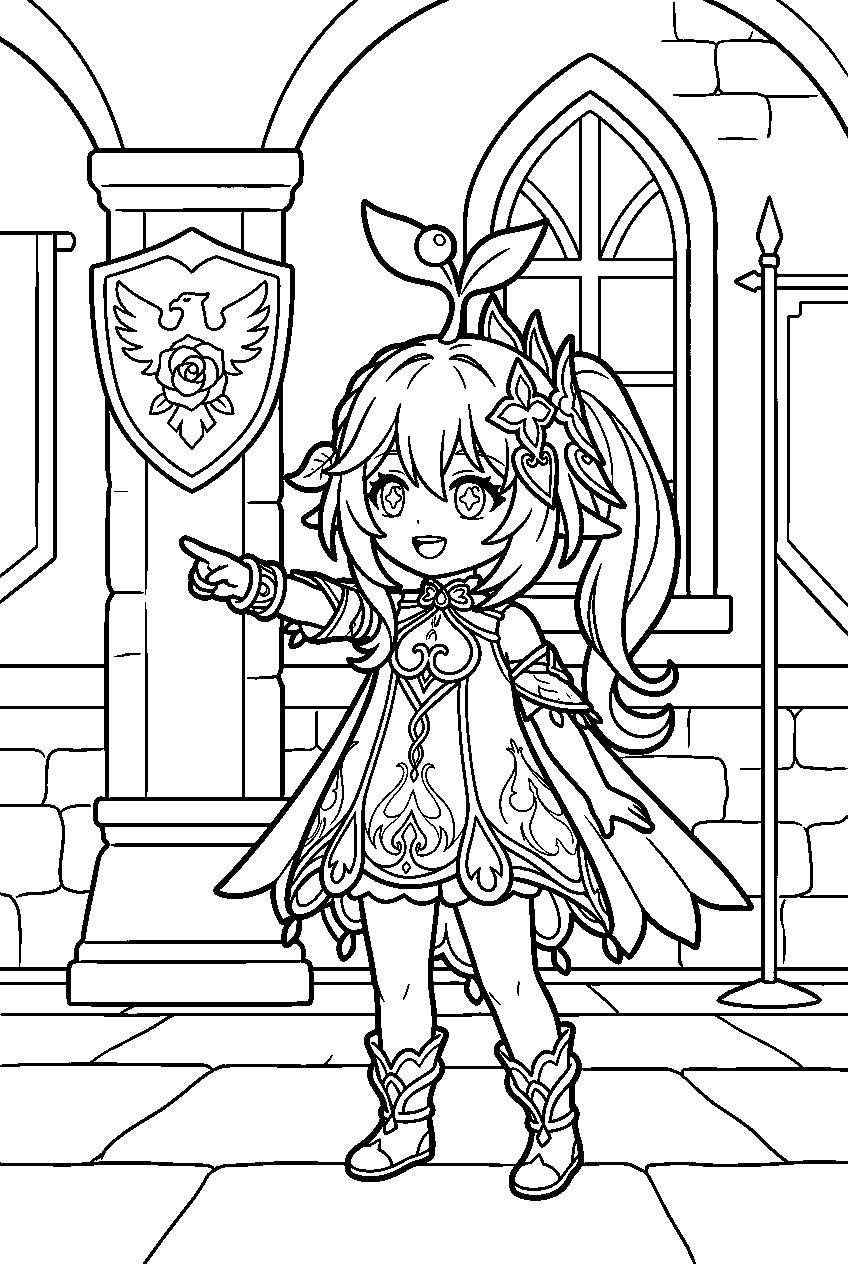 genshin impact nahida pointing in knights of favonius headquarters line art