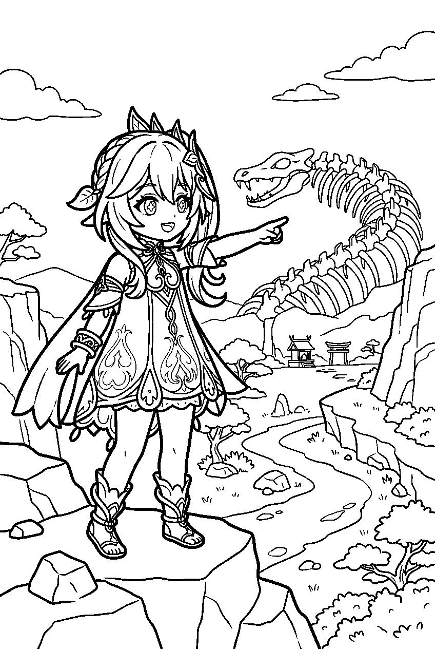 genshin impact nahida pointing in yashiori island line art
