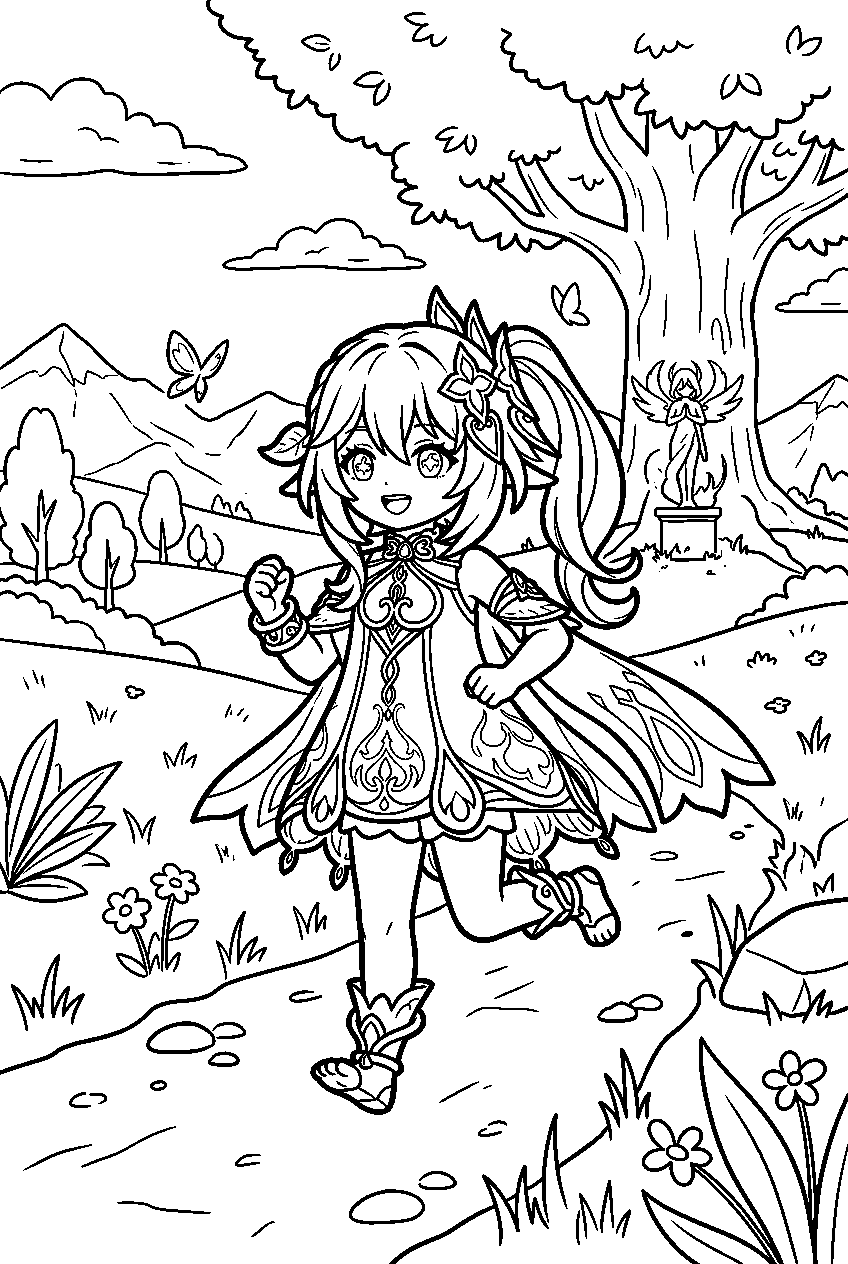 genshin impact nahida running in starfell valley line art