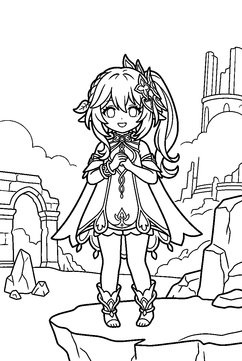 genshin impact nahida standing in stormterror s lair line art