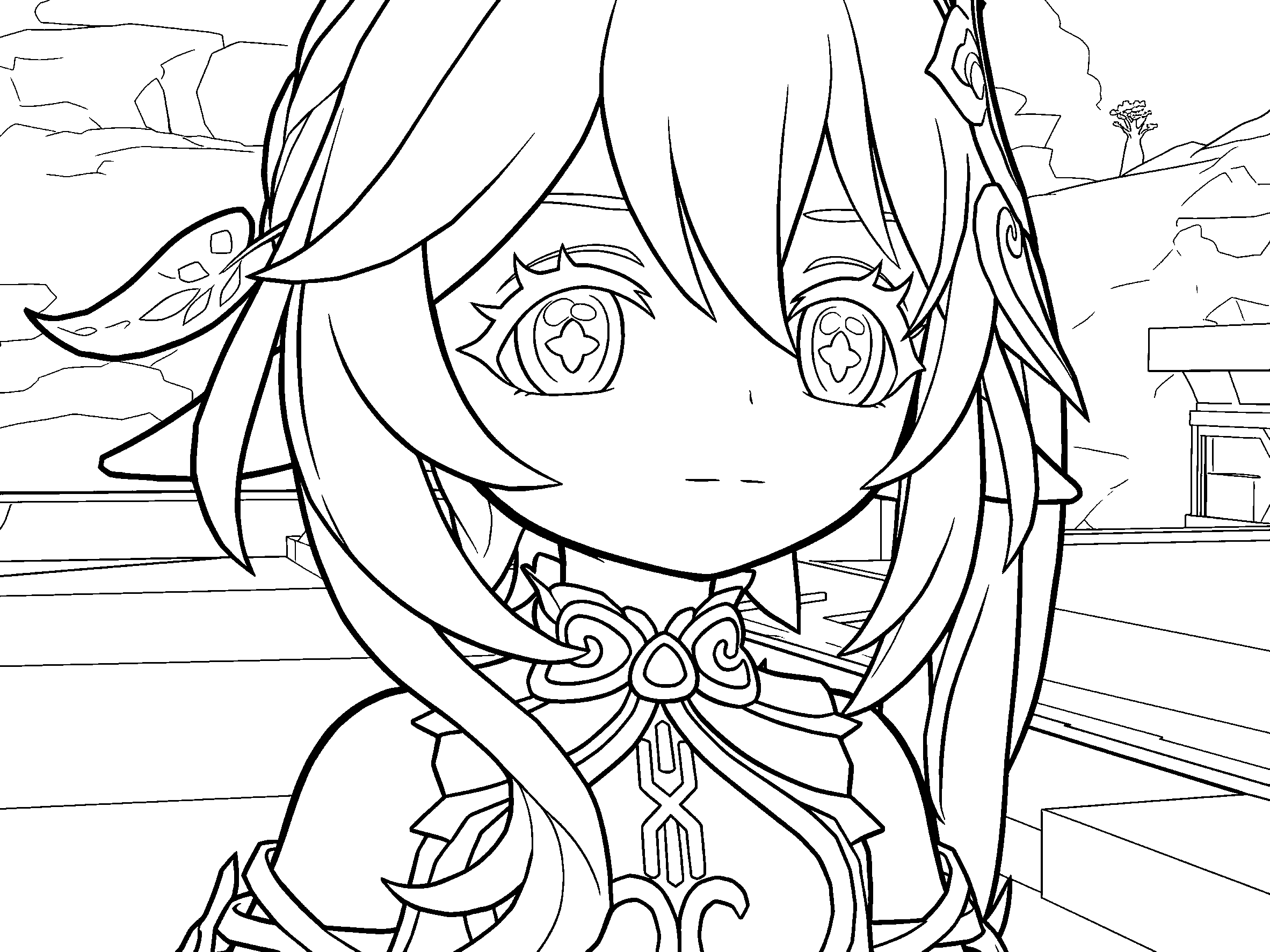 genshin impact nahida sumeru landscape line art anime art