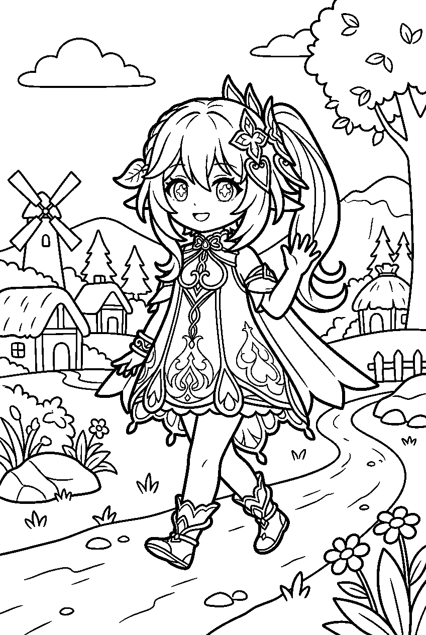 genshin impact nahida walking in springvale line art