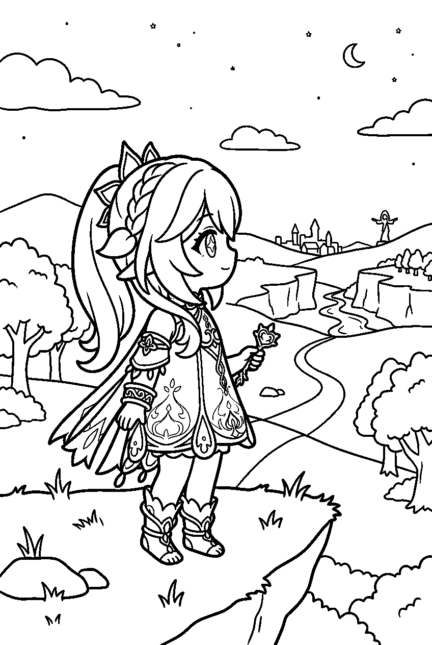 genshin impact nahida watching in starfell valley line art
