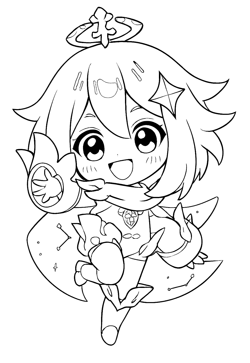 genshin impact paimon flying mascot line art sheet