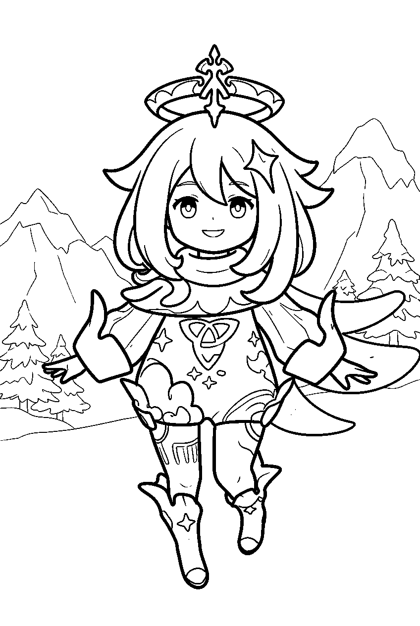 genshin impact paimon in dragonspine line art