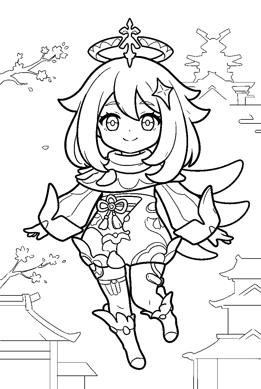 genshin impact paimon in inazuma city line art