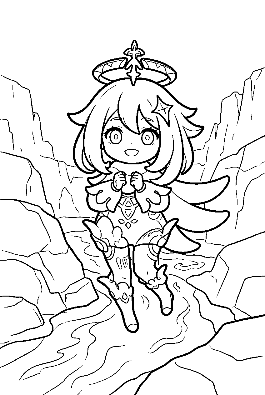 genshin impact paimon in lava canyon line art