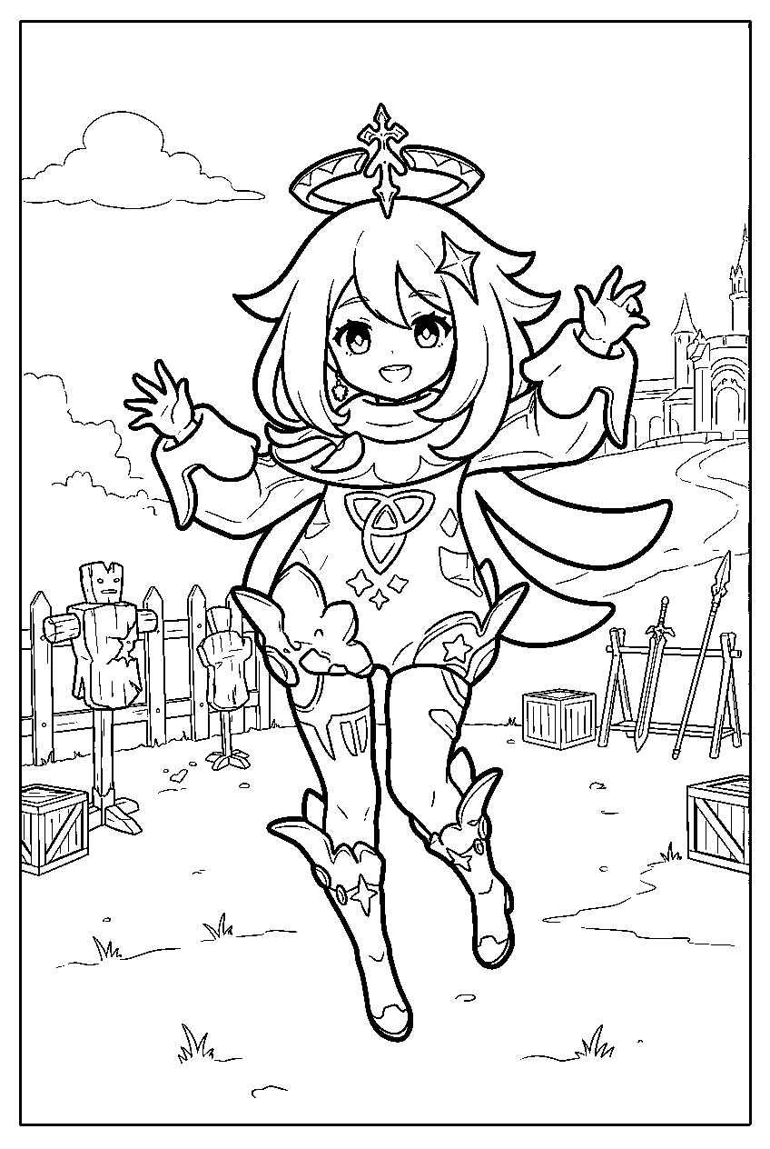 genshin impact paimon in training grounds line art