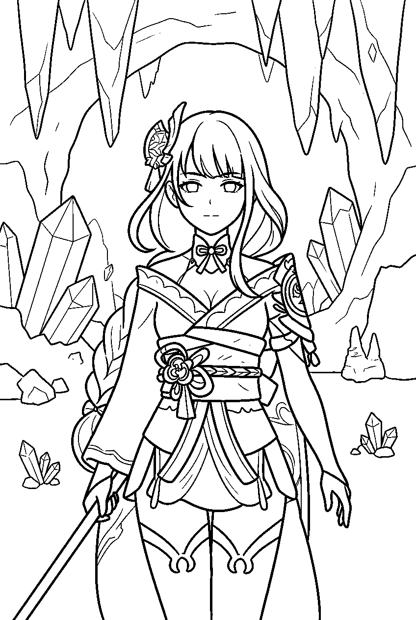 genshin impact raiden shogun in crystal cave line art