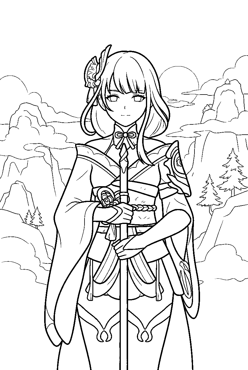 genshin impact raiden shogun in jueyun karst line art