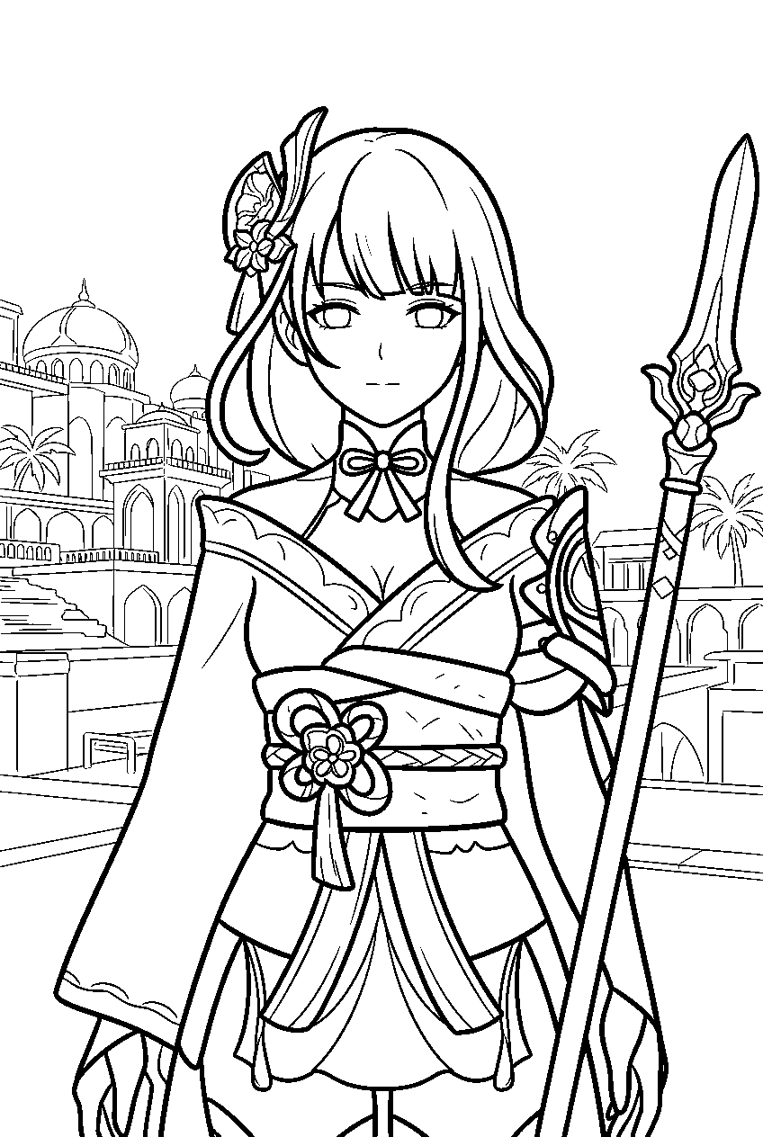 genshin impact raiden shogun in sumeru city line art