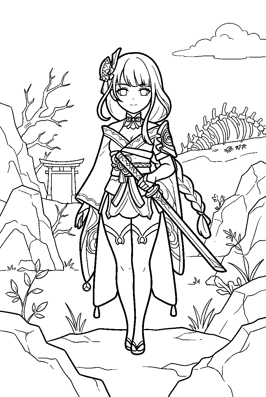 genshin impact raiden shogun in yashiori island line art
