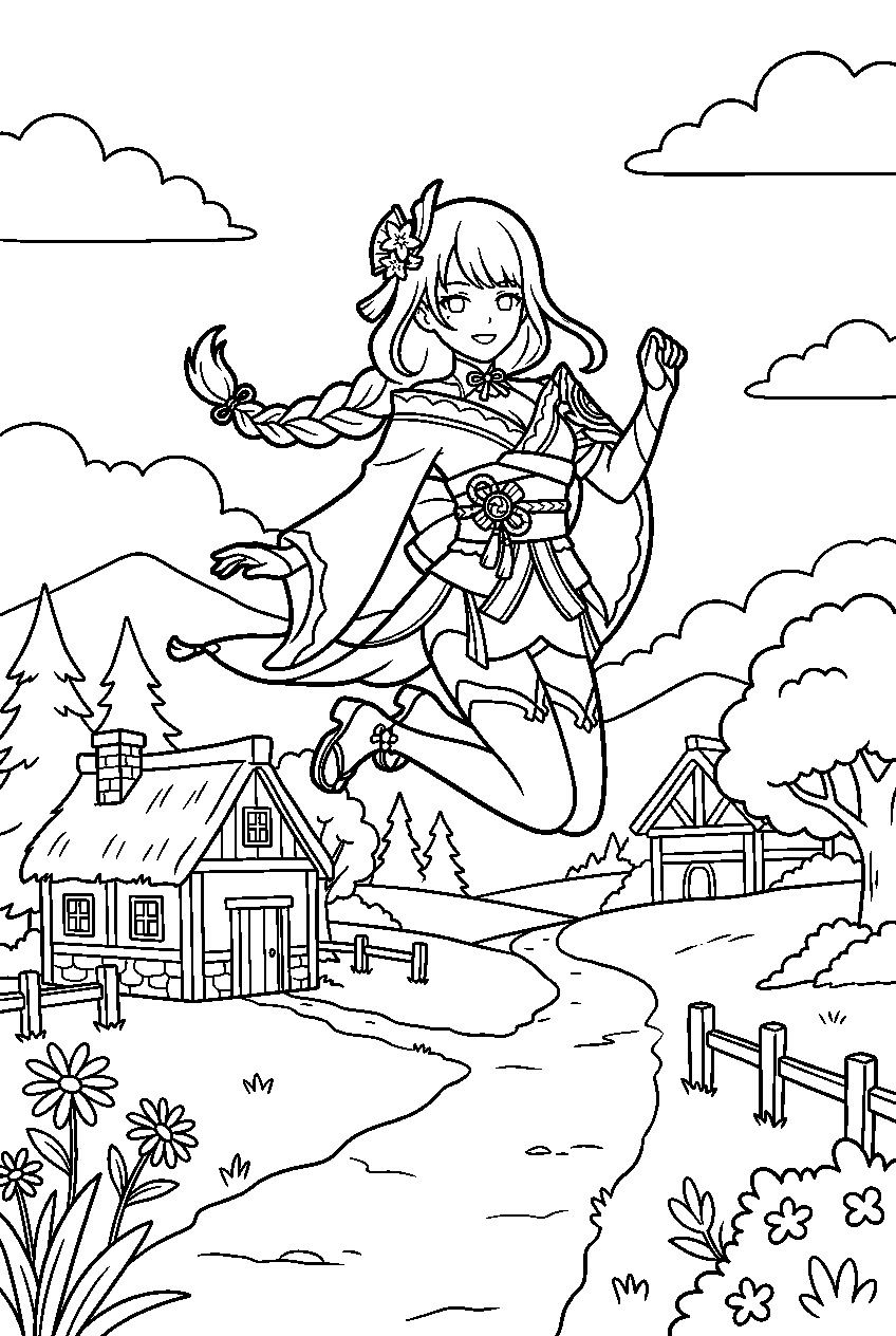 genshin impact raiden shogun jumping in springvale line art