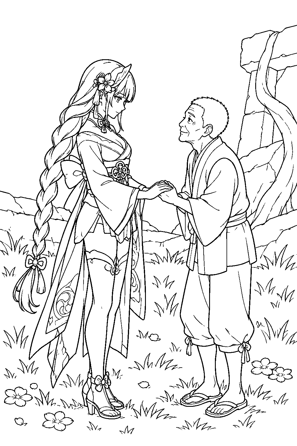genshin impact raiden shogun meeting furuyama s memory in the araumi ruins line art