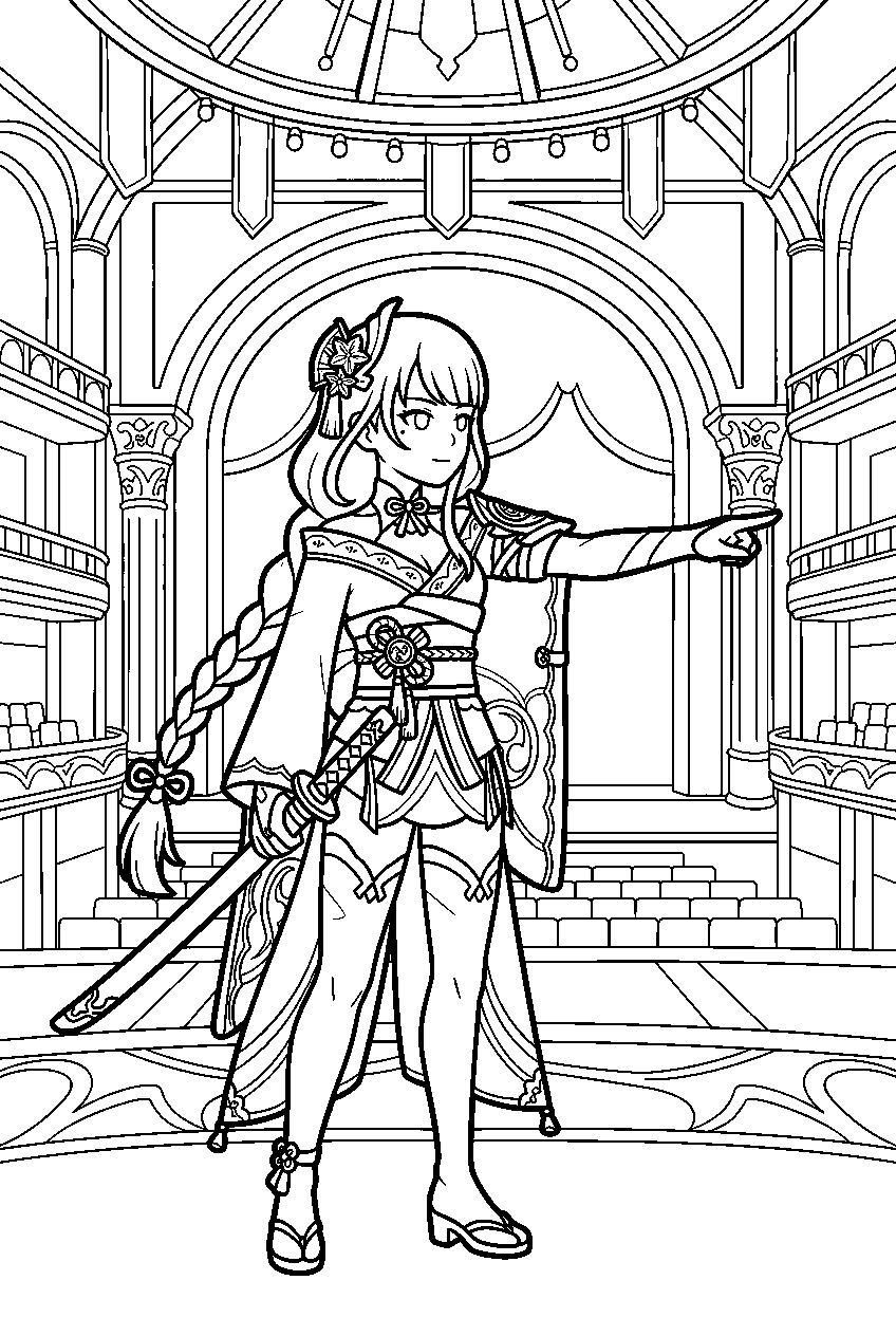 genshin impact raiden shogun pointing in opera epiclese line art