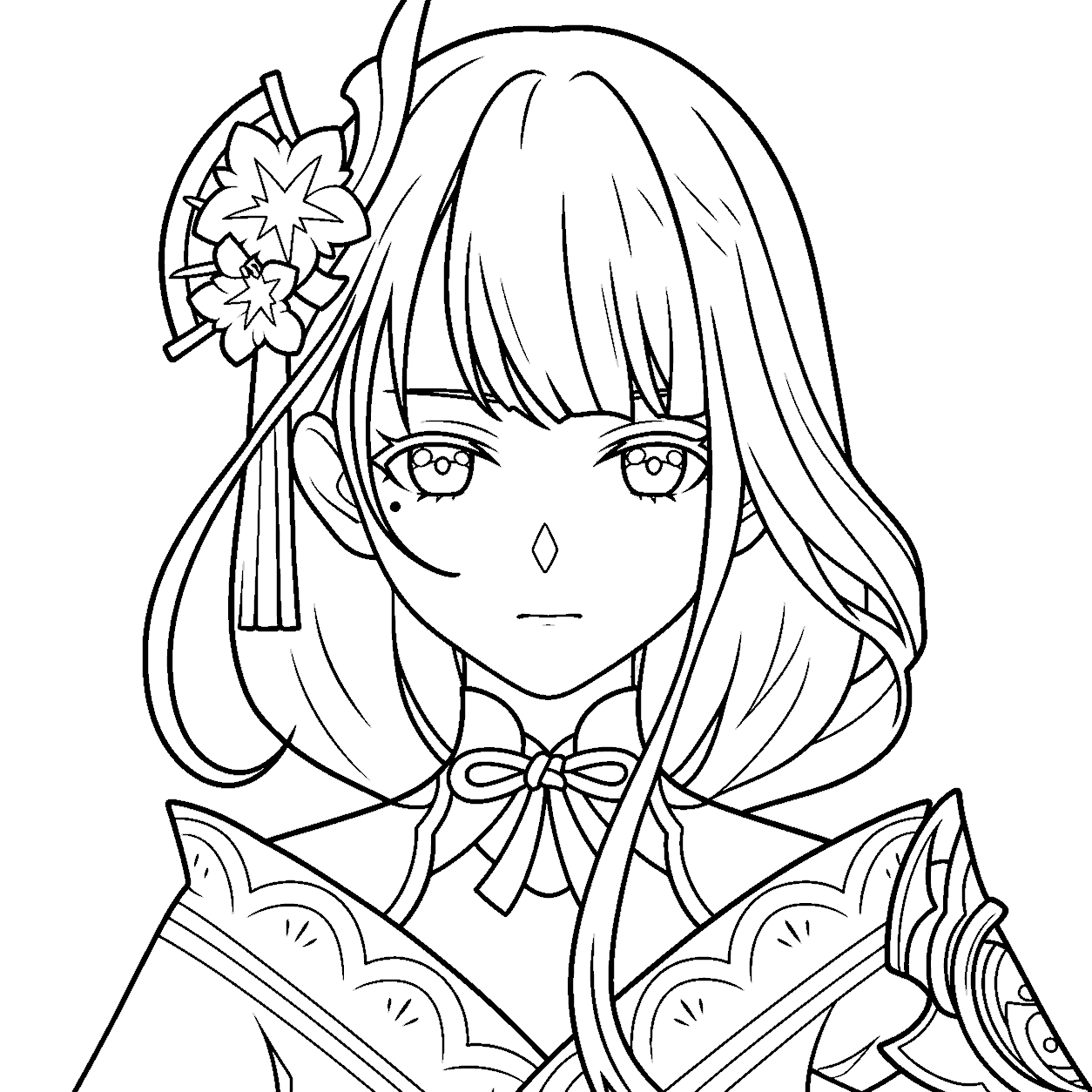 genshin impact raiden shogun portrait line art powerful archon lineart