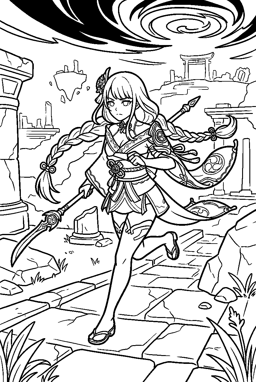 genshin impact raiden shogun running in enkanomiya line art