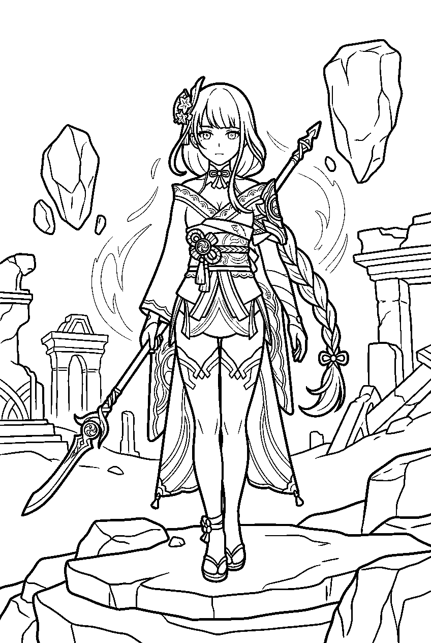 genshin impact raiden shogun standing in enkanomiya line art