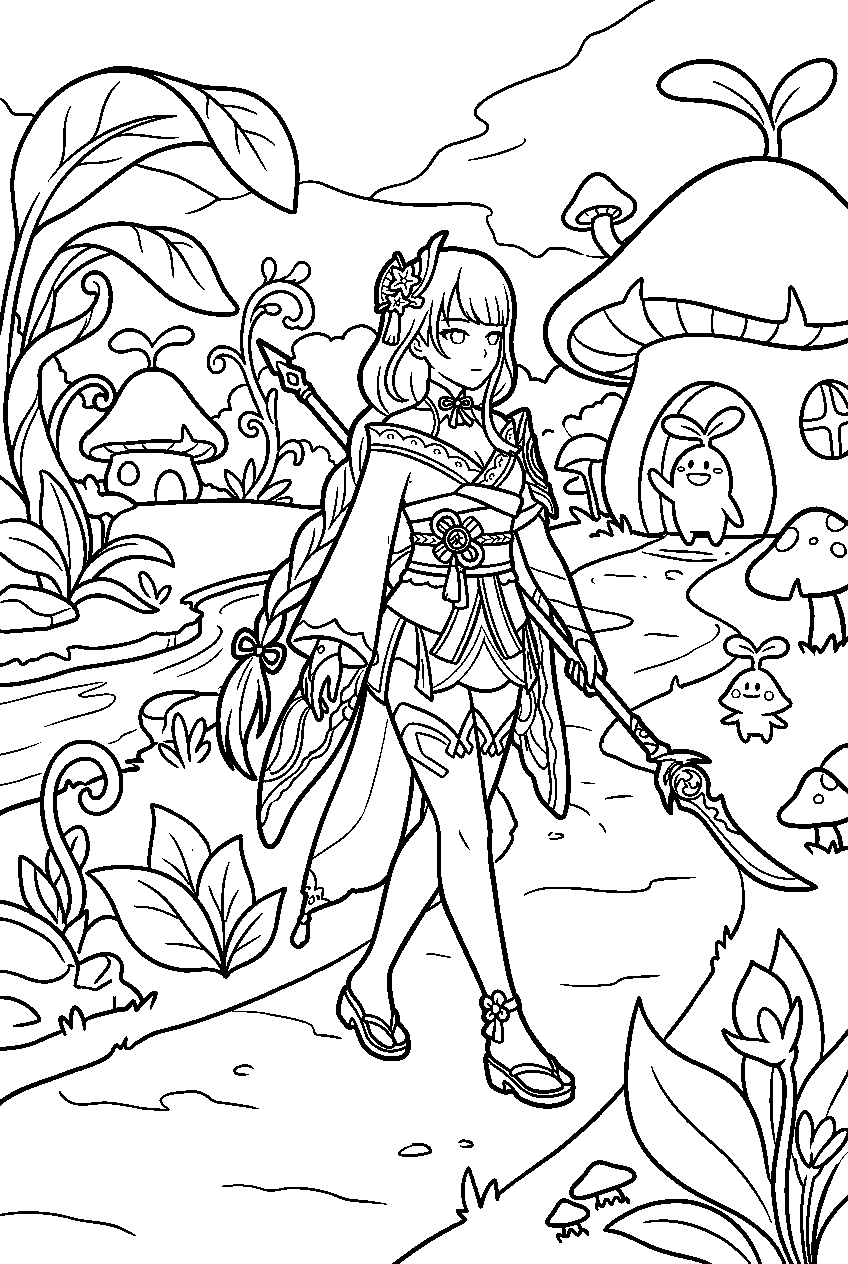 genshin impact raiden shogun walking in vanarana line art