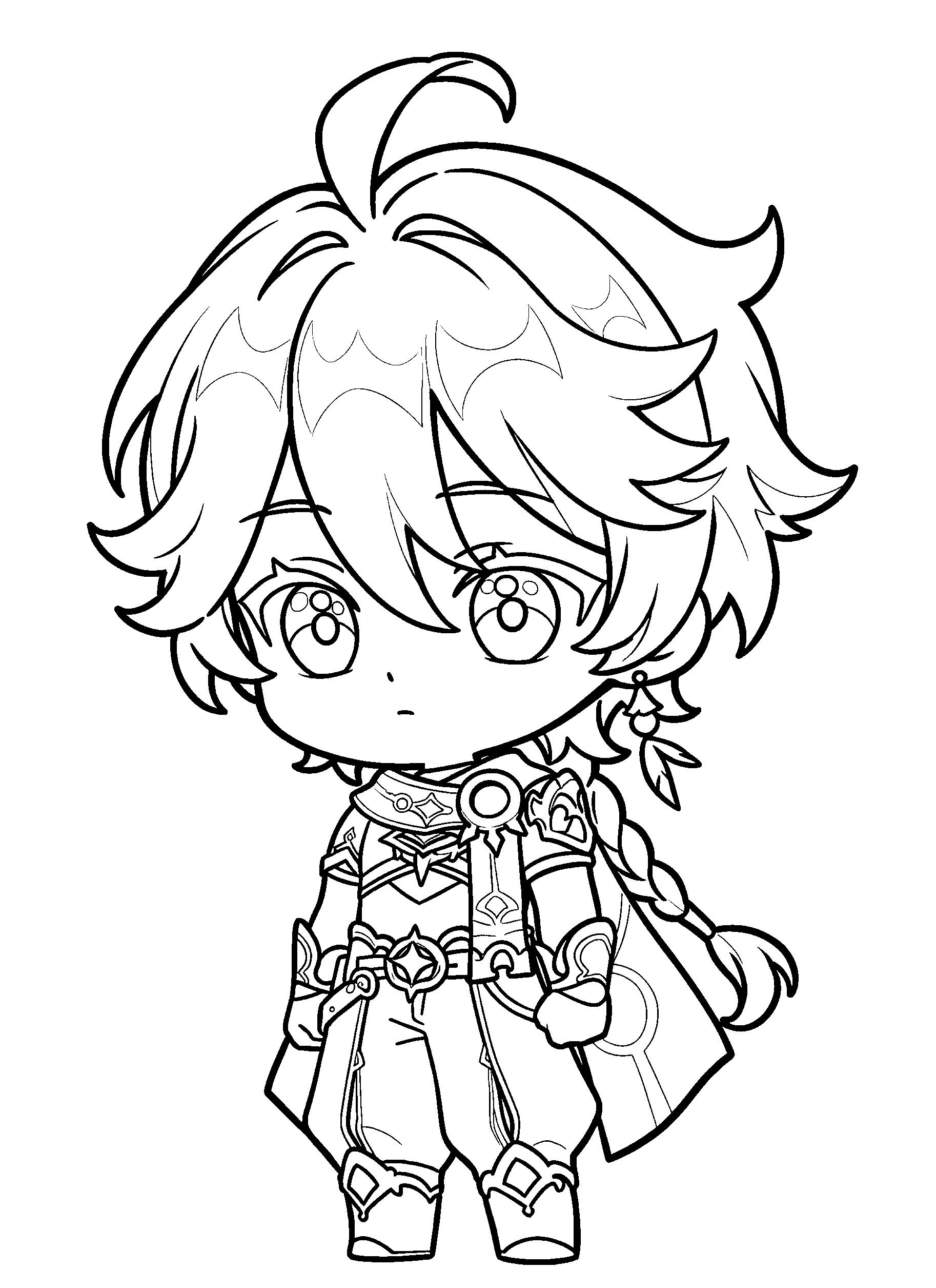 chibi aether male traveler genshin impact cute line art