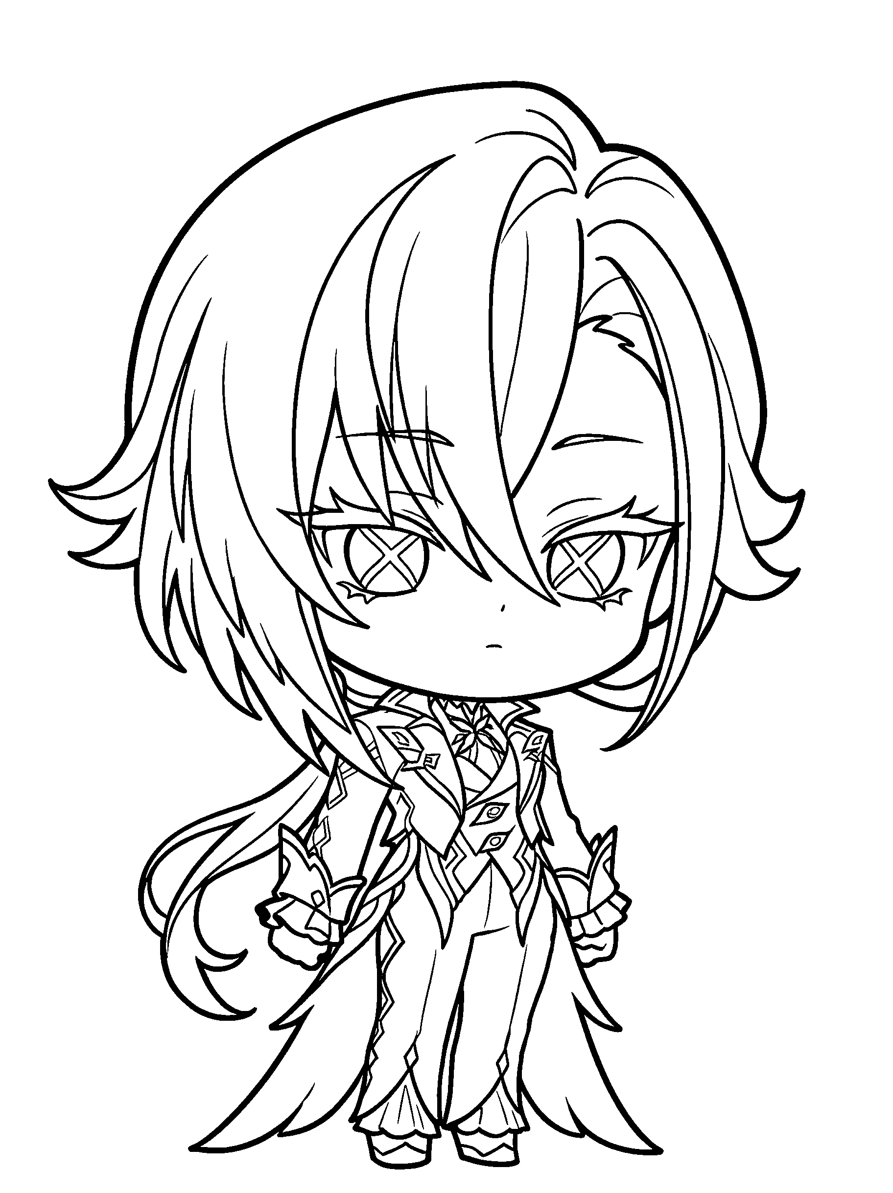 chibi arlecchino fatui suit genshin impact anime line art