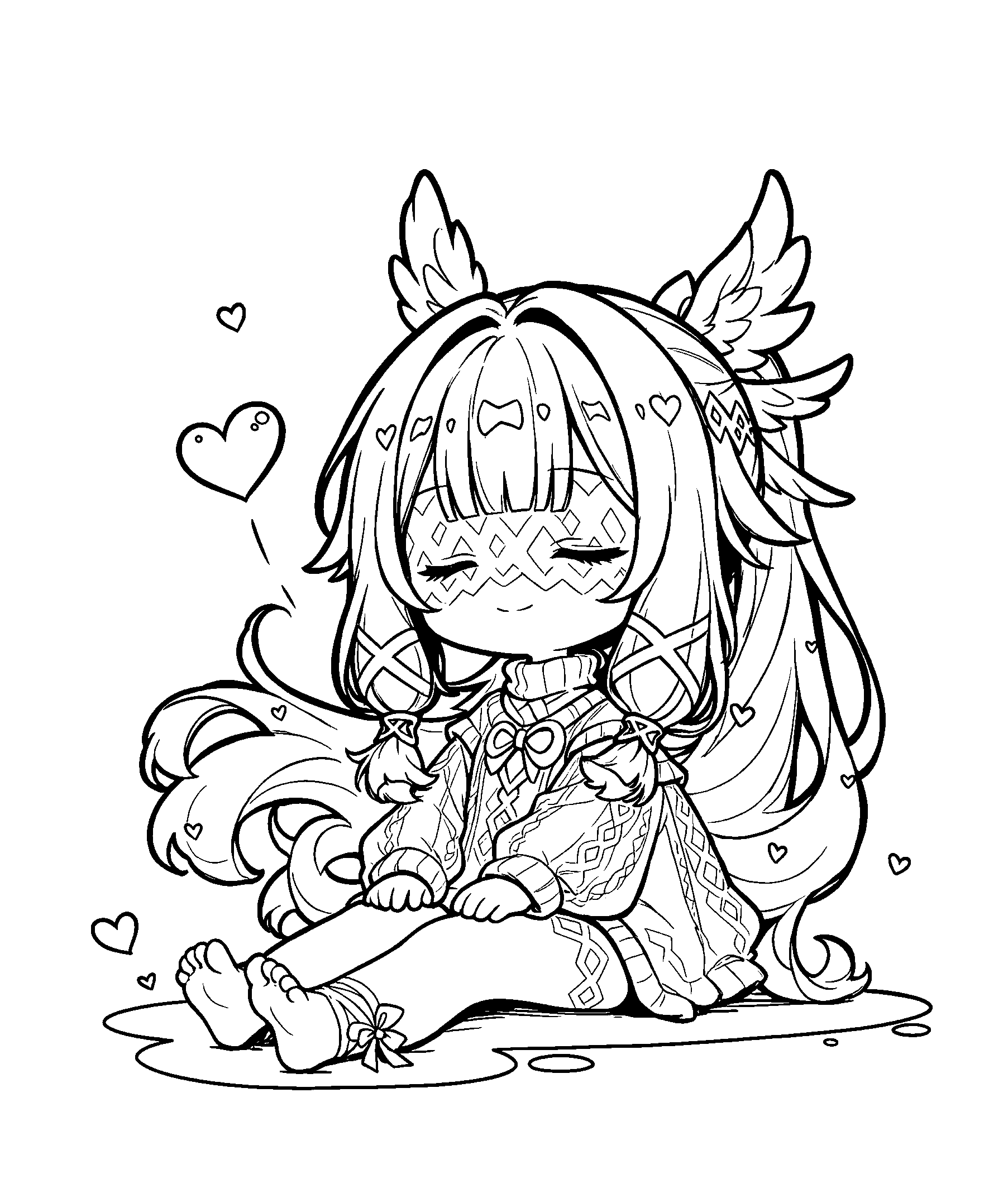 chibi columbina cozy sweater genshin impact cute line art