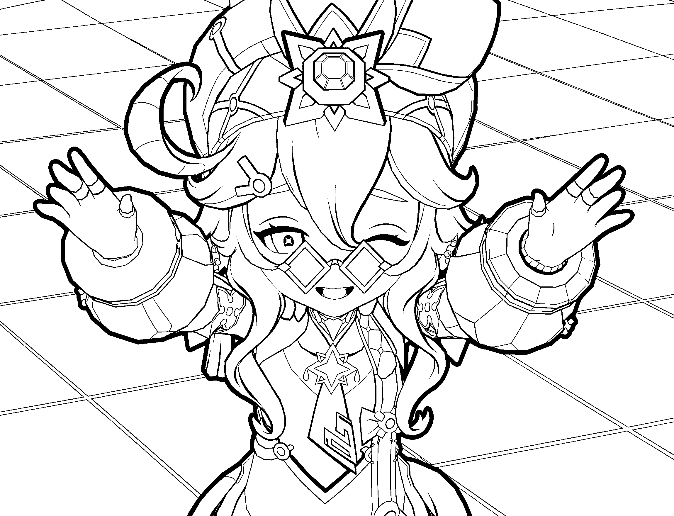 chibi dori merchant sheet genshin impact cute line art