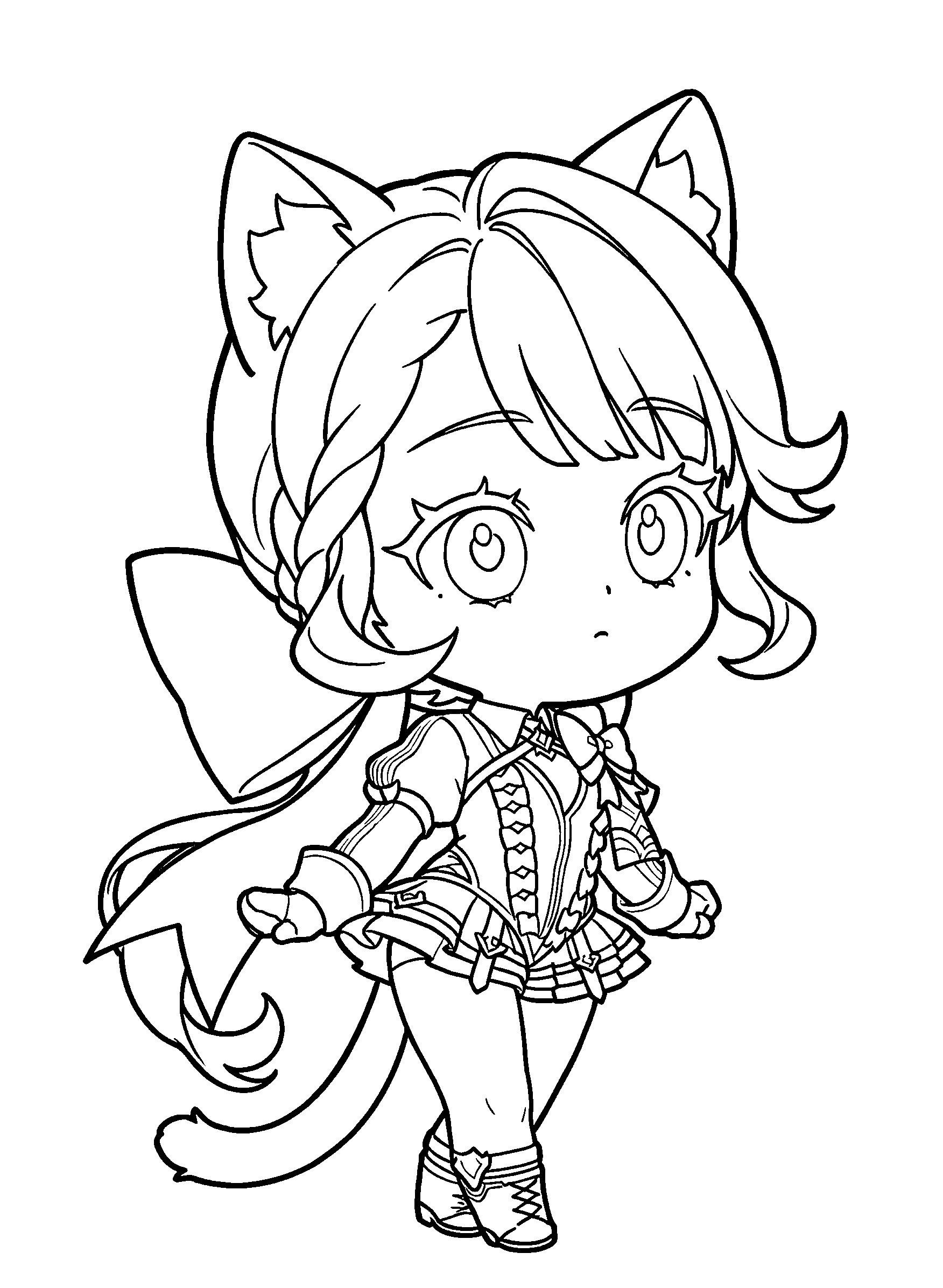 chibi lynette neko page genshin impact cute coloring sheet