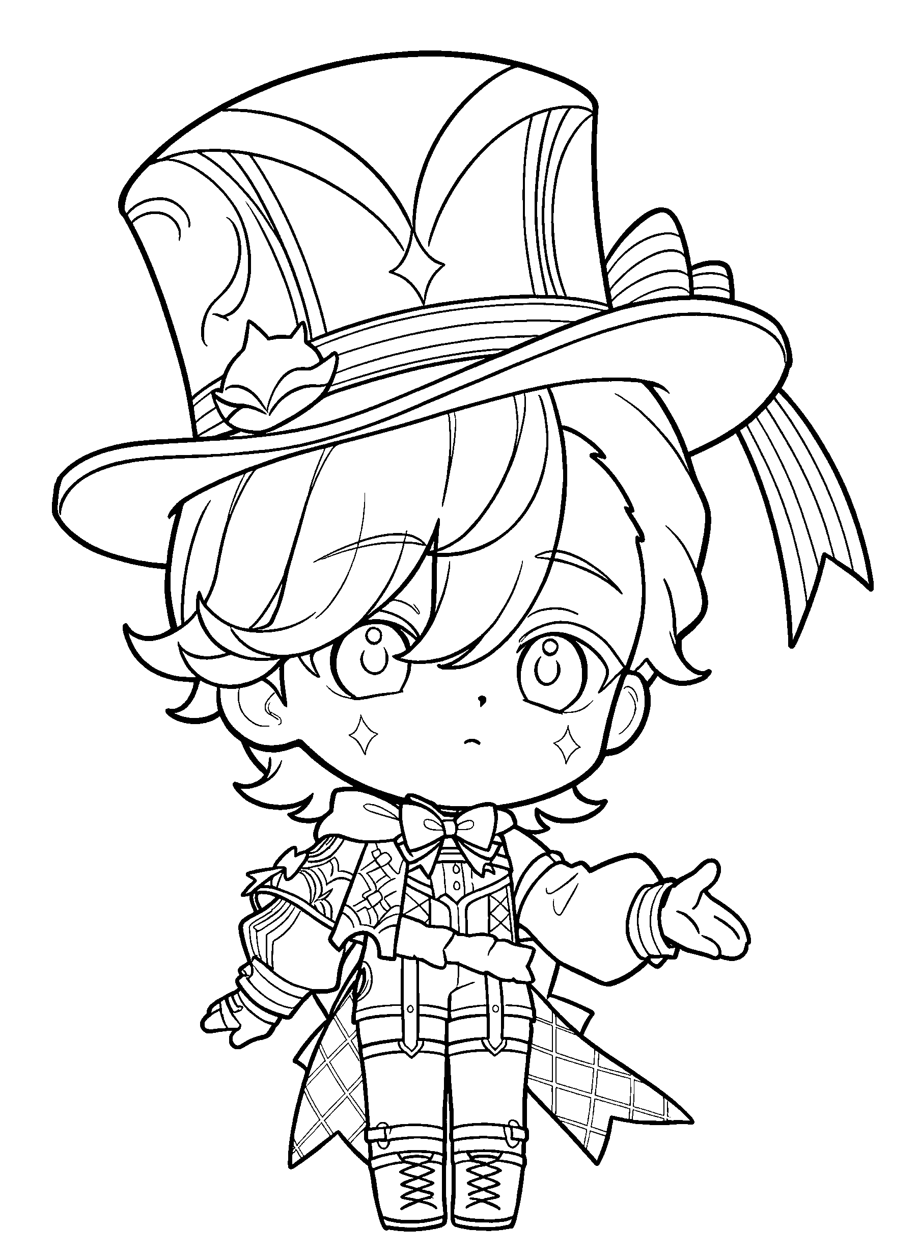 chibi lyney magician page genshin impact cute coloring sheet
