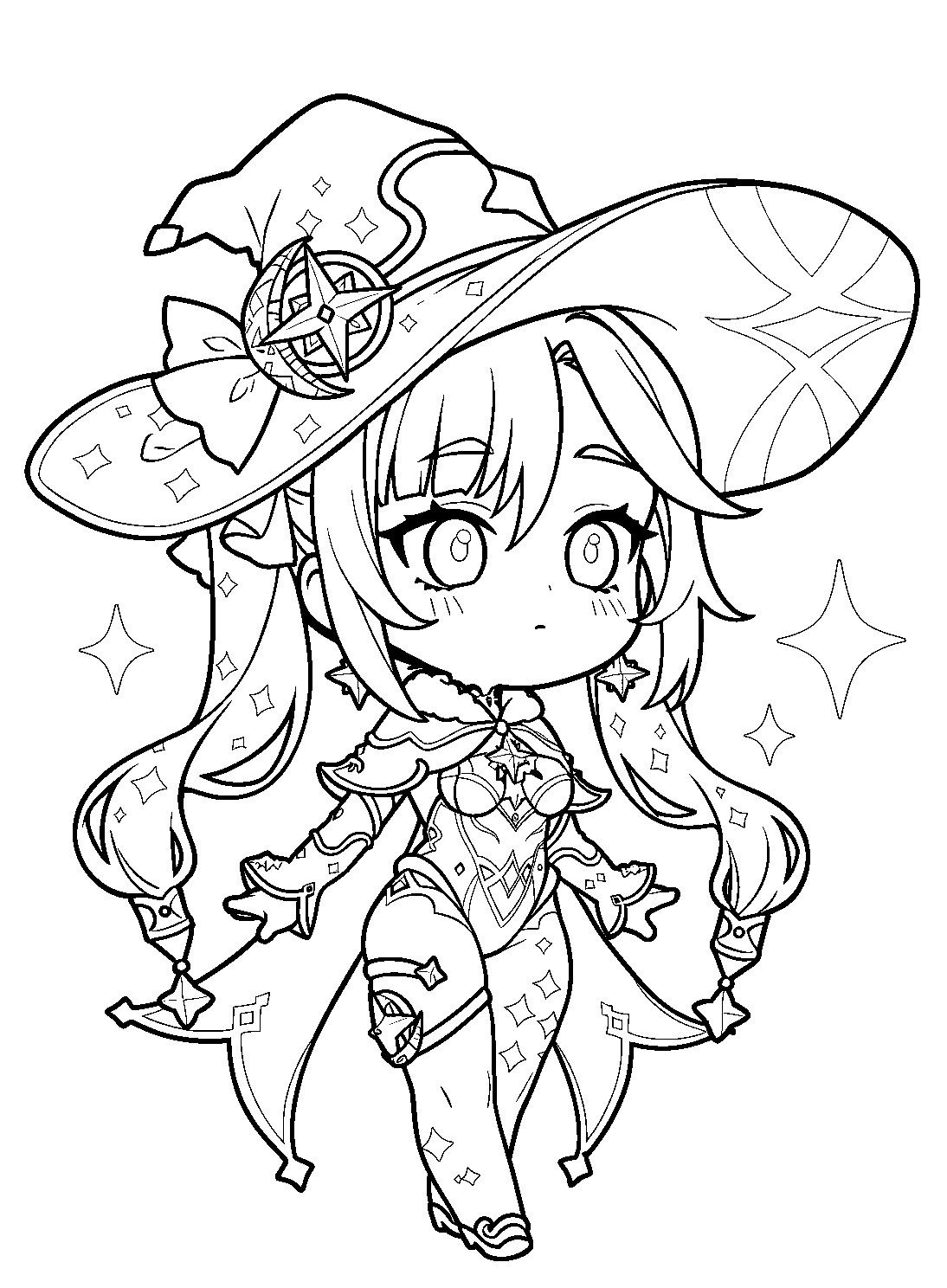 chibi mona astrologist sheet genshin impact magic line art
