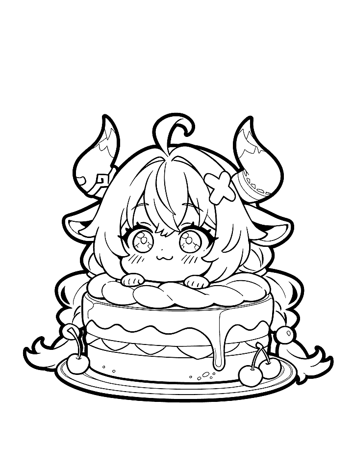 chibi varesa birthday cake sheet genshin impact cute coloring