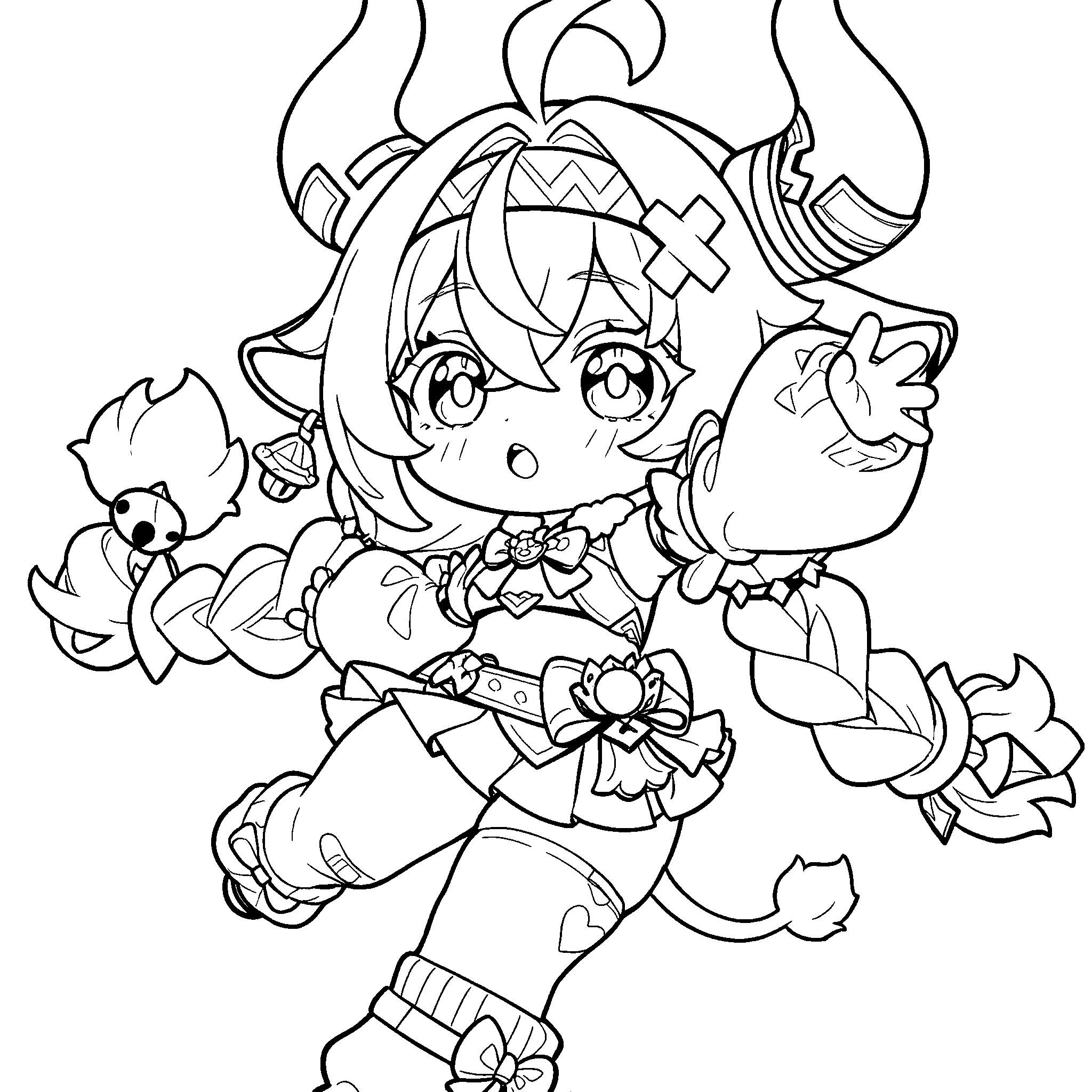 chibi varesa horned girl sheet genshin impact cute line art