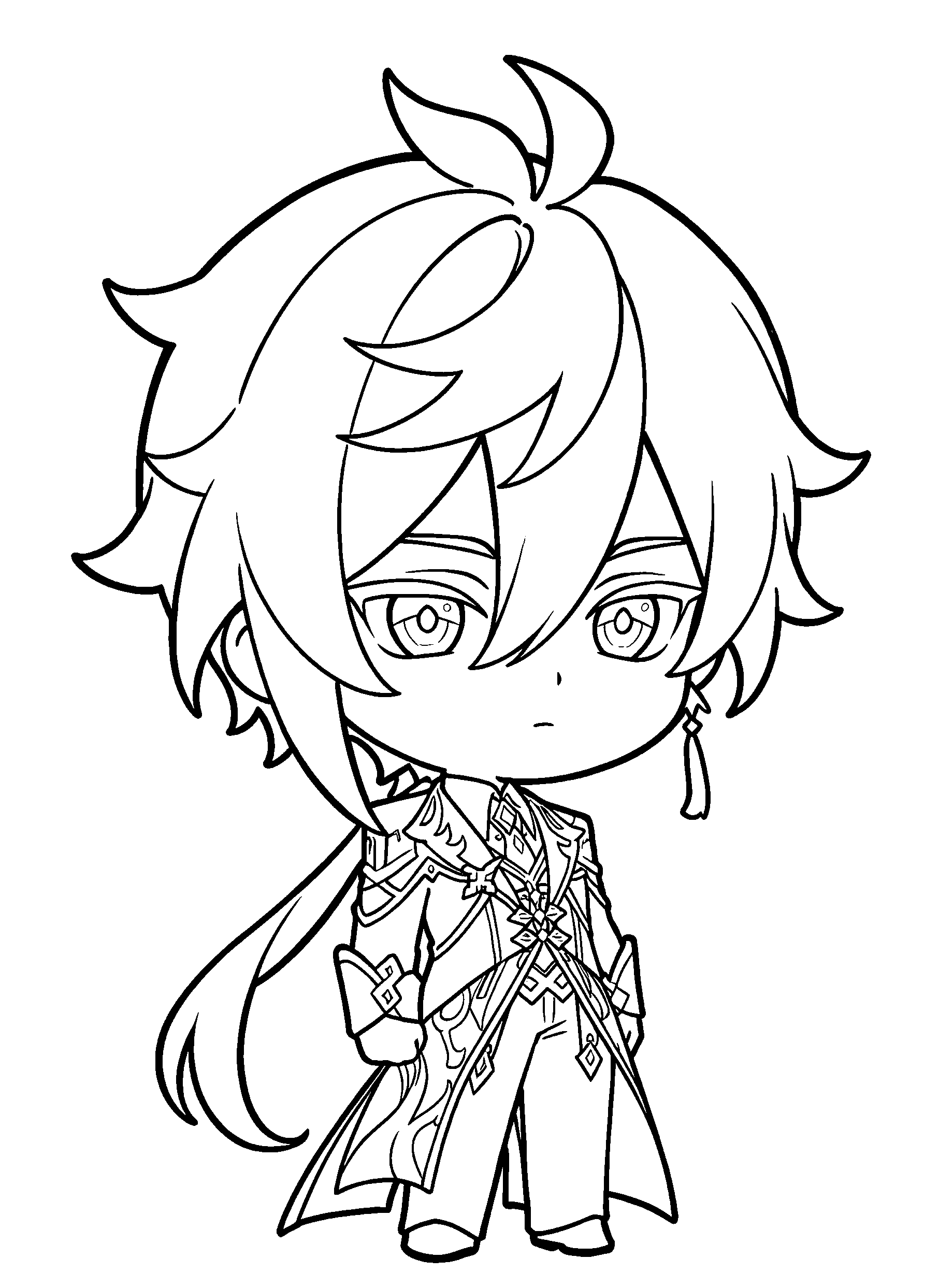 chibi zhongli geo archon genshin impact anime line art
