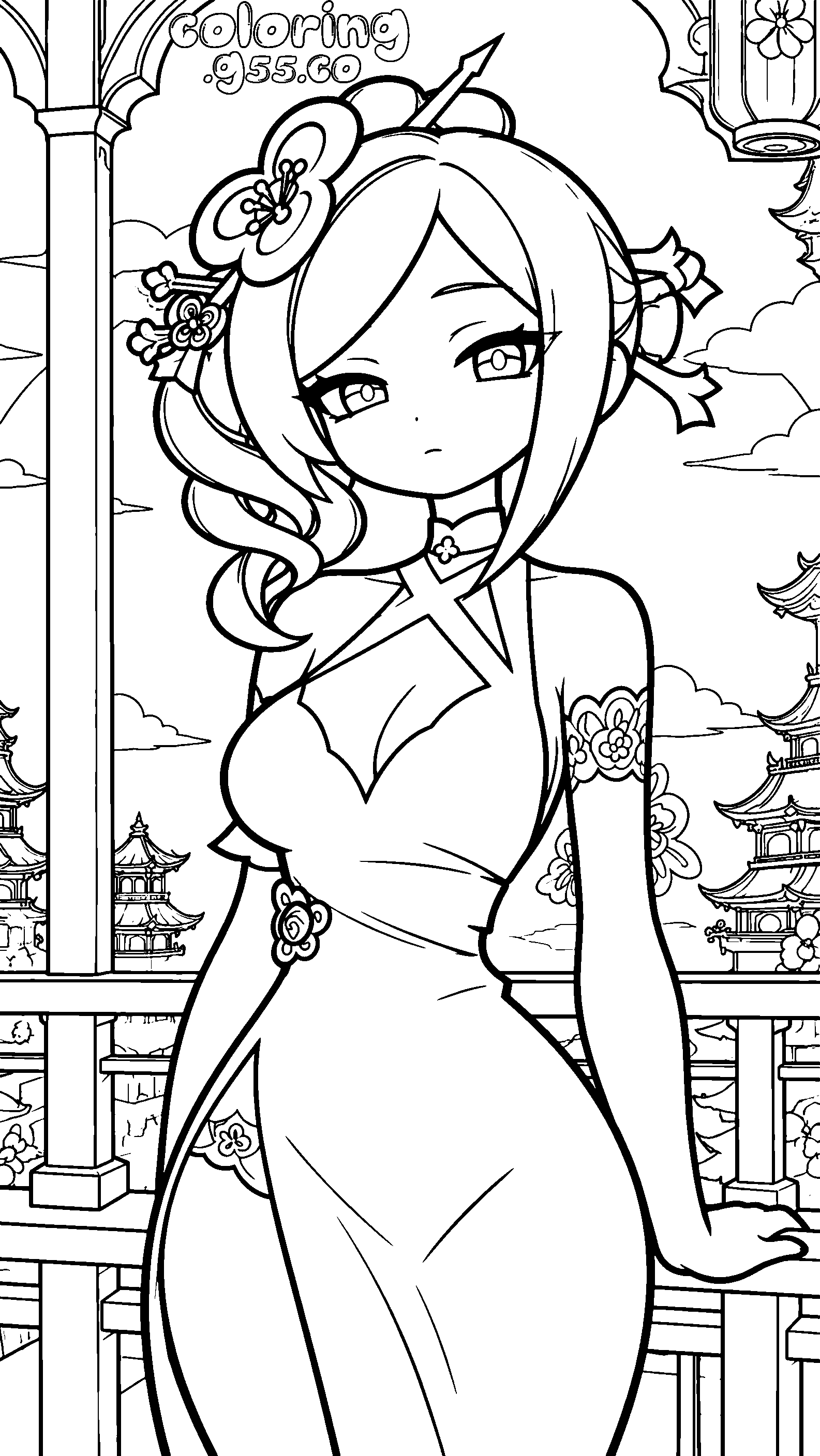 chiori dress genshin impact line art