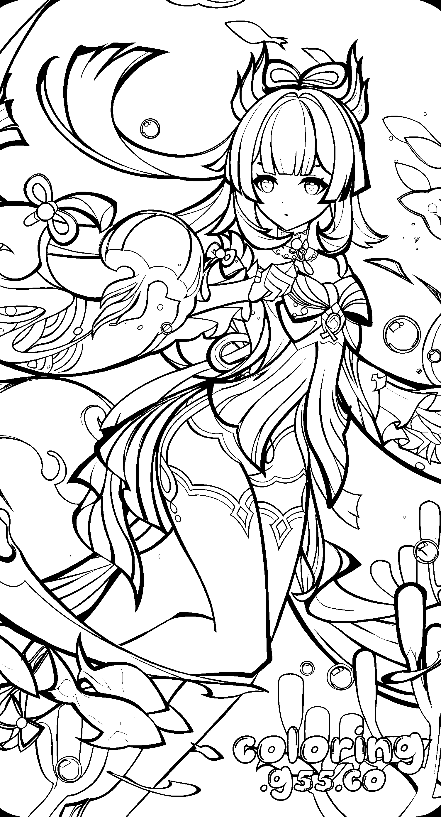 kokomi underwater magic divine genshin impact anime line art