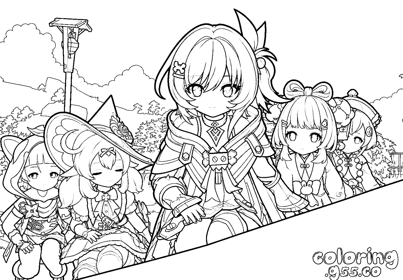 prune klee yaoyao chibi squad genshin impact cute line art
