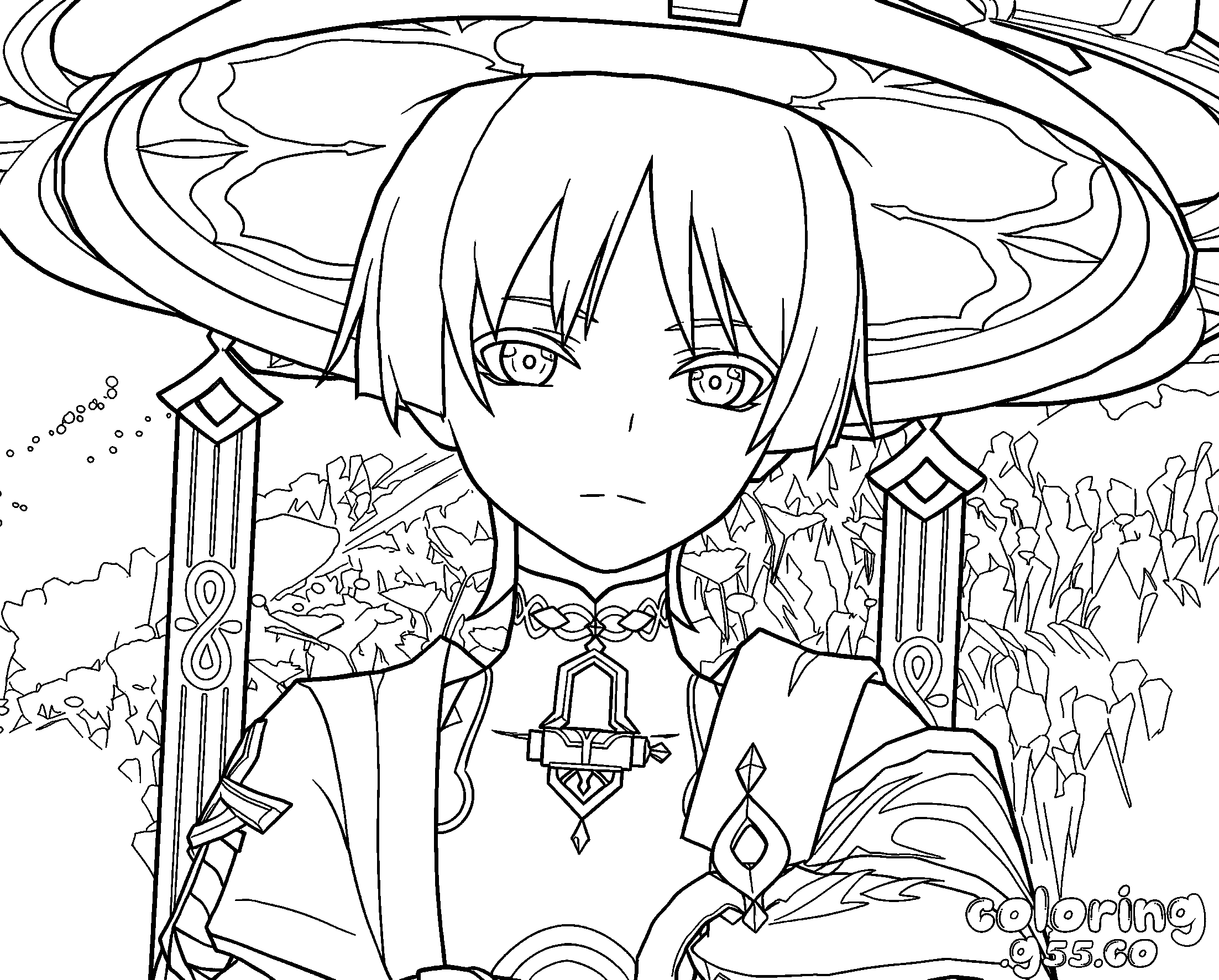 wanderer scaramouche hat portrait genshin impact anime line art