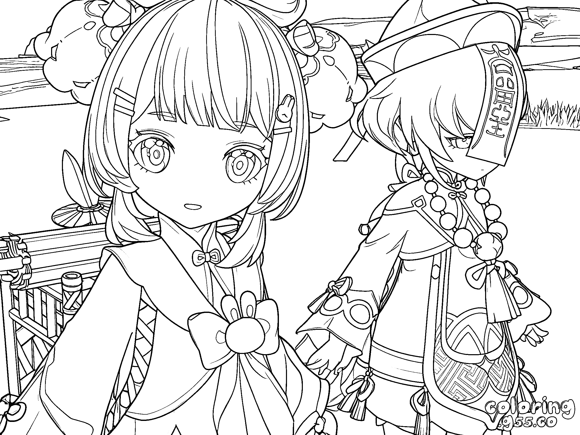 yaoyao and qiqi liyue friends genshin impact anime line art