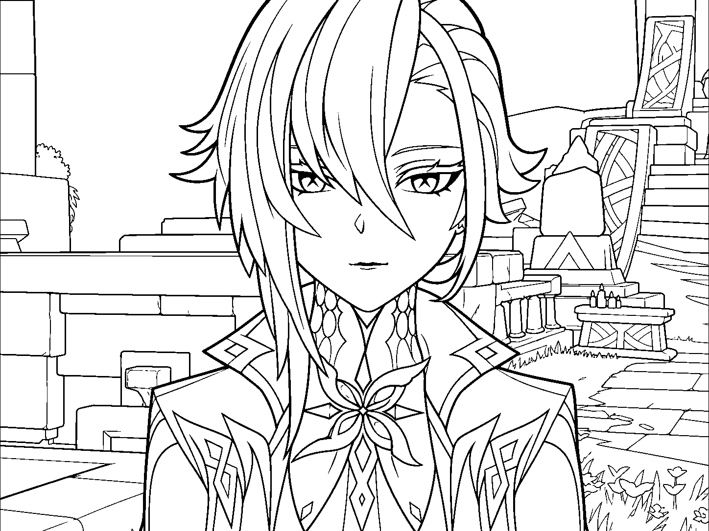 genshin impact arlecchino fatui harbinger page ruined temple lineart