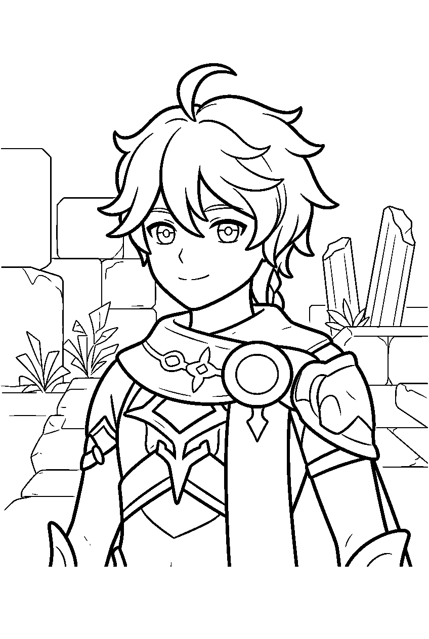 genshin impact characters in ancient ruins line art