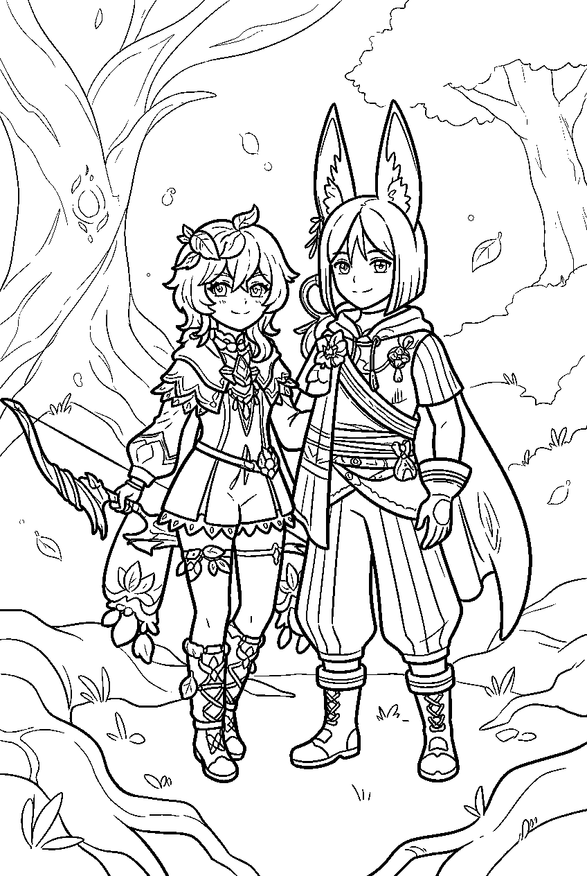 genshin impact characters in apam woods line art