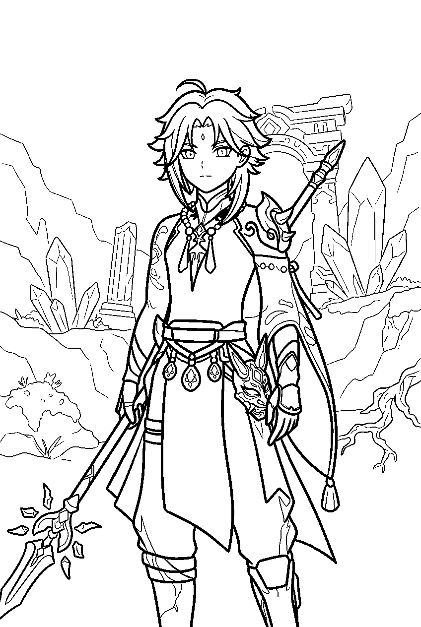genshin impact characters in chasm surface line art