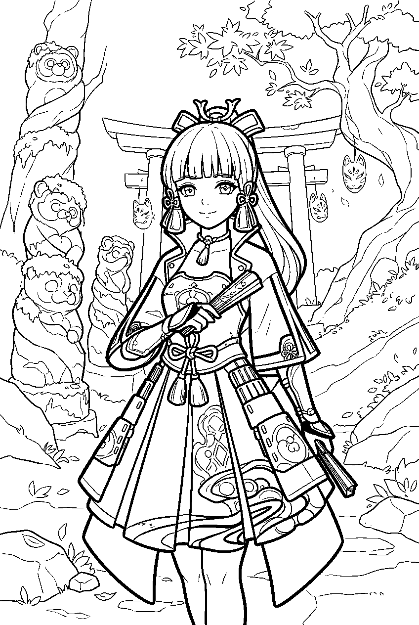 genshin impact characters in chinju forest line art