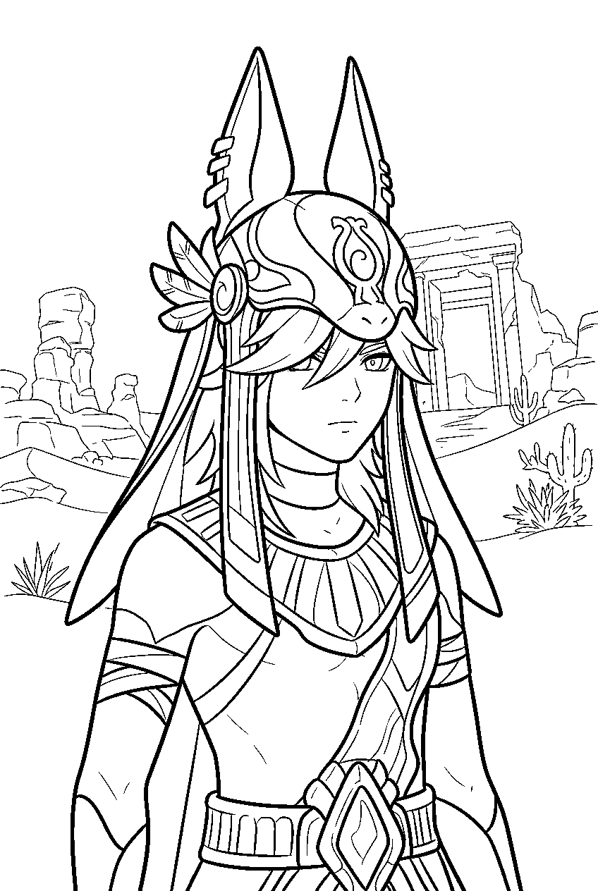 genshin impact characters in desert of hadramaveth line art