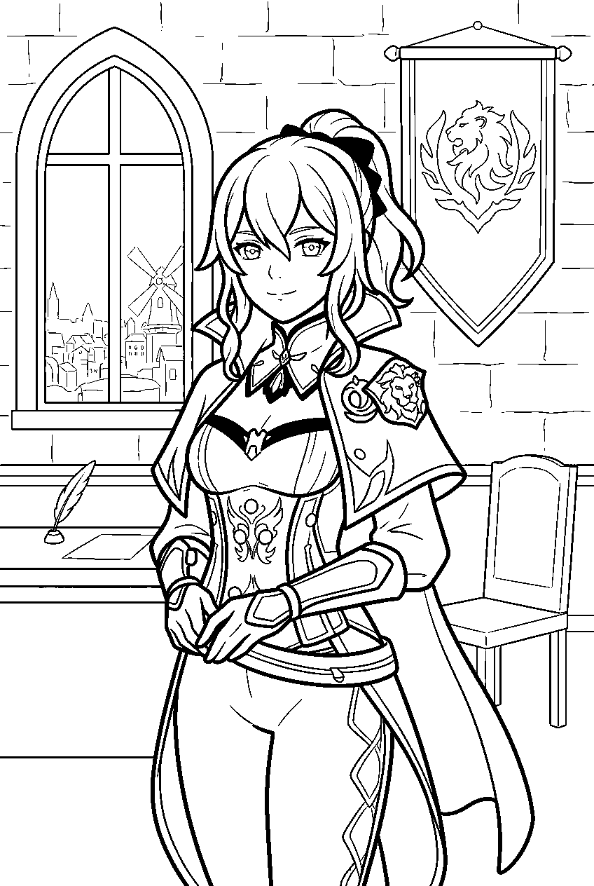 genshin impact characters in knights of favonius headquarters line art