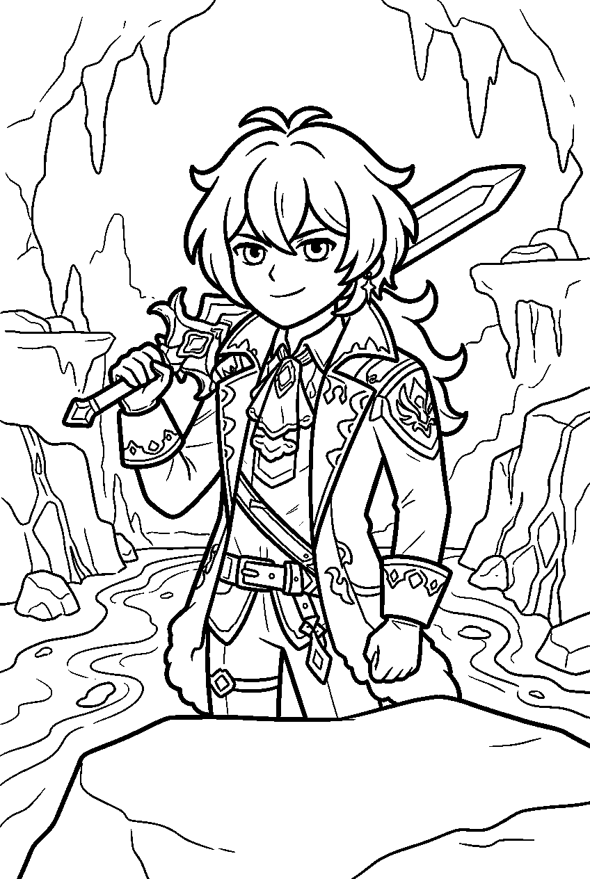 genshin impact characters in lava canyon line art